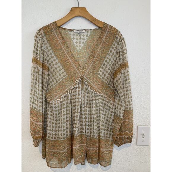Rose + Olive Bohemian‎ style long sleeve Peasant Blouse size Medium - Picture 1 of 6